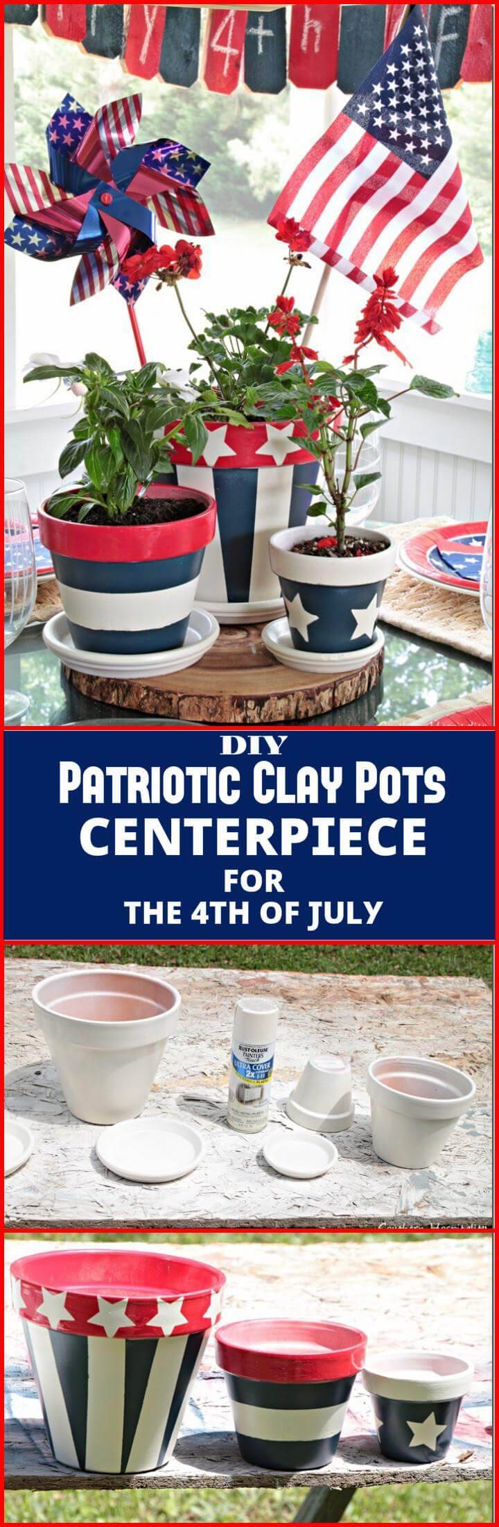 handmade patriotic clay pots centerpiece for 4th July